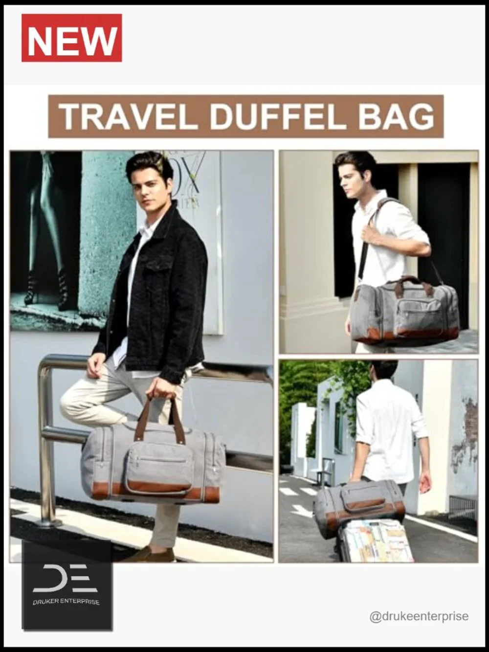 60L Expandable Canvas Travel Duffel Bag with Trolley Sleeve
